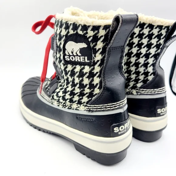 SOREL Tivoli Tweed Houndstooth Boots Size 5 Lace Up Waterproof Rain Snow - Picture 7 of 15